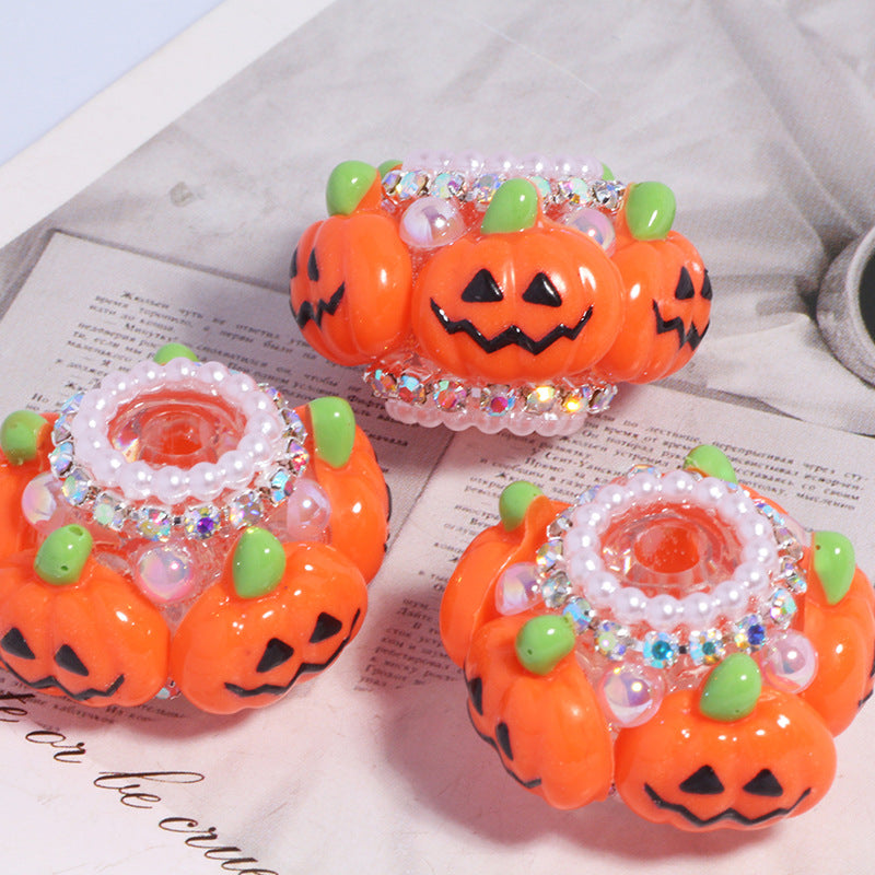 Wholesale 5pcs/pack  pumpkin diamond ball straight hole beads DIY accessories